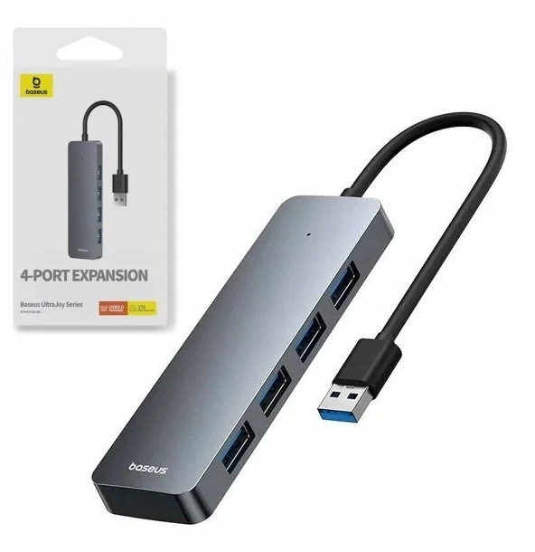 4in1 Hub Baseus UltraJoy Lite USB-A į USB 3.0 15cm (pilka)