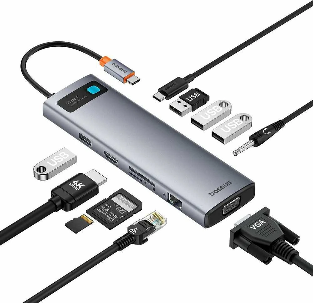Baseus 11-in-1 USB-C adapteris su prijungtais priedais