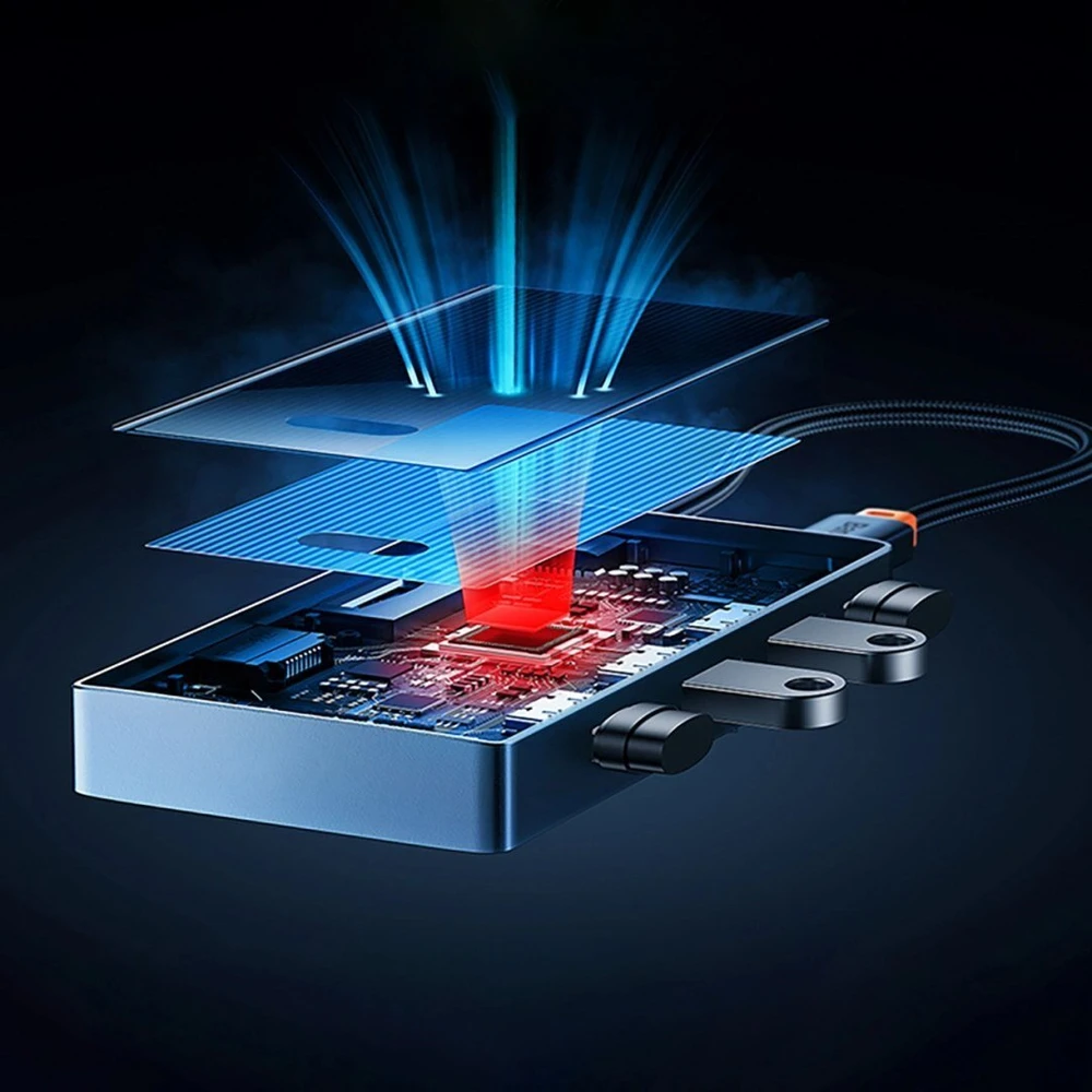 Baseus PioneerJoy 4 x USB-A 3.0 USB-C šakotuvas – pilkas