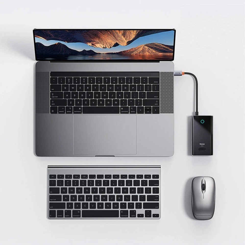 Baseus PioneerJoy 4 x USB-A 3.0 USB-C šakotuvas – pilkas