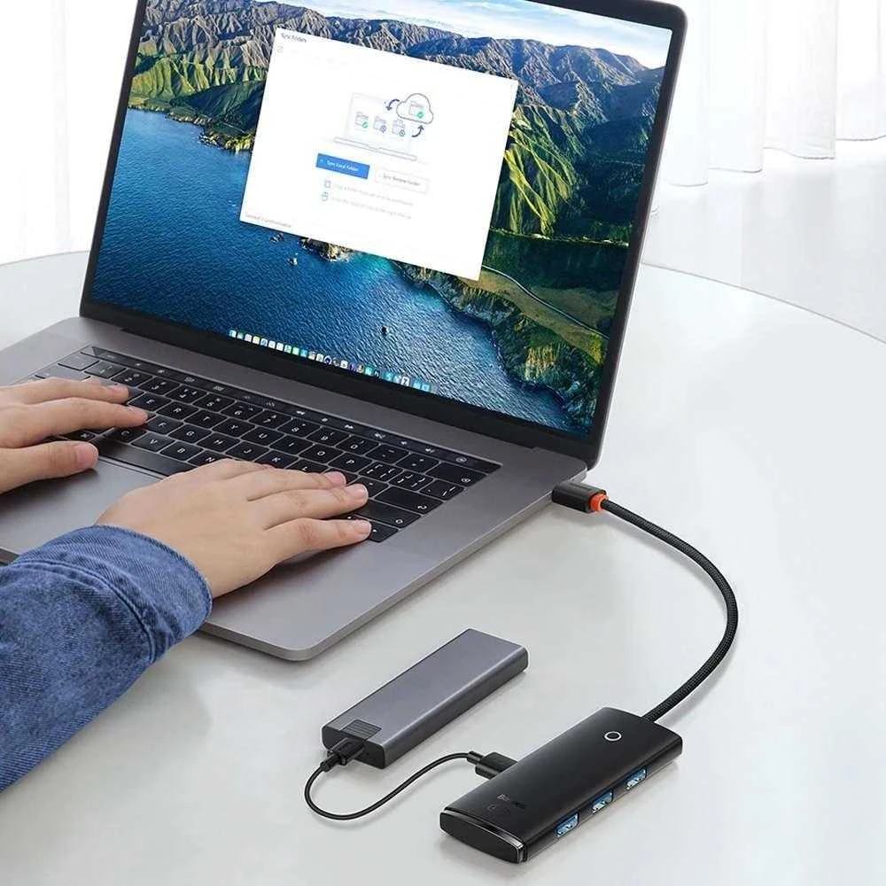 Baseus Šakotuvas USB-A 4 prievadų (USB 3.0) 25cm, juodas
