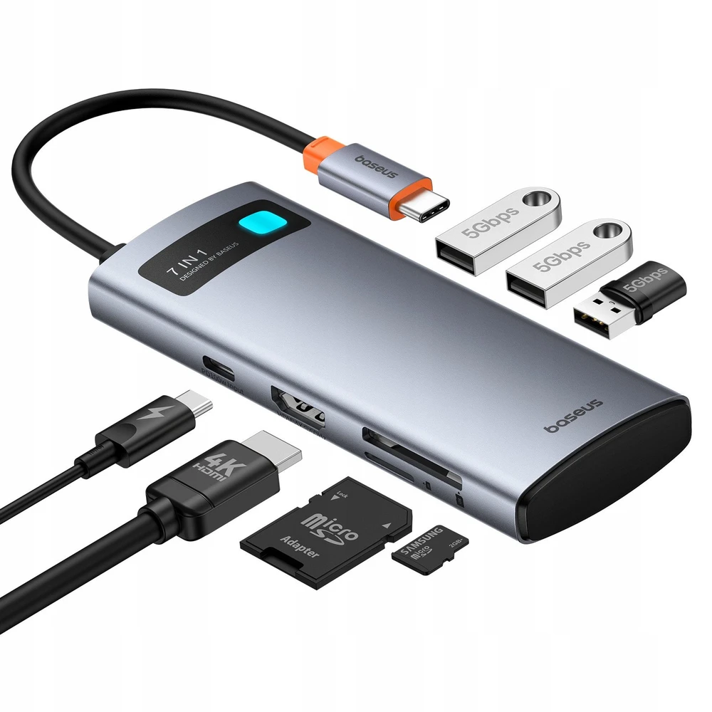 Baseus Metal Gleam Series 7-in-1 USB-C HUB Docking Station Kosminė pilka