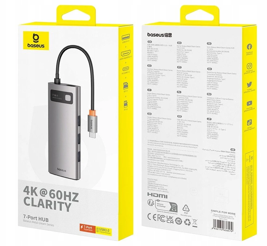 Baseus Metal Gleam Series 7-in-1 USB-C HUB Docking Station Kosminė pilka