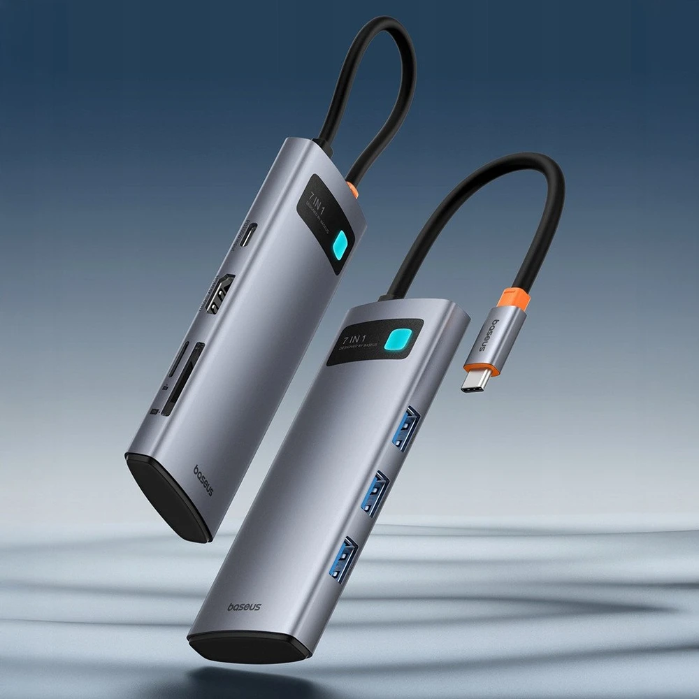 Baseus Metal Gleam Series 7-in-1 USB-C HUB Docking Station Kosminė pilka