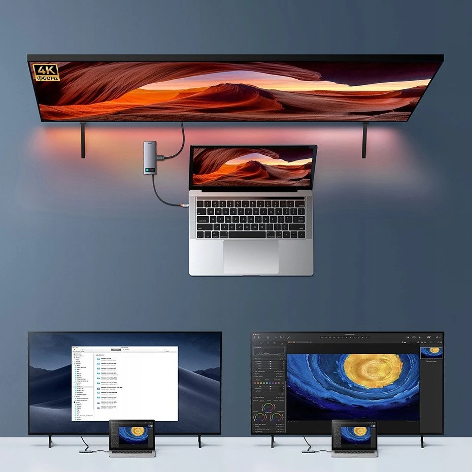 Baseus Metal Gleam Series 7-in-1 USB-C HUB Docking Station Kosminė pilka