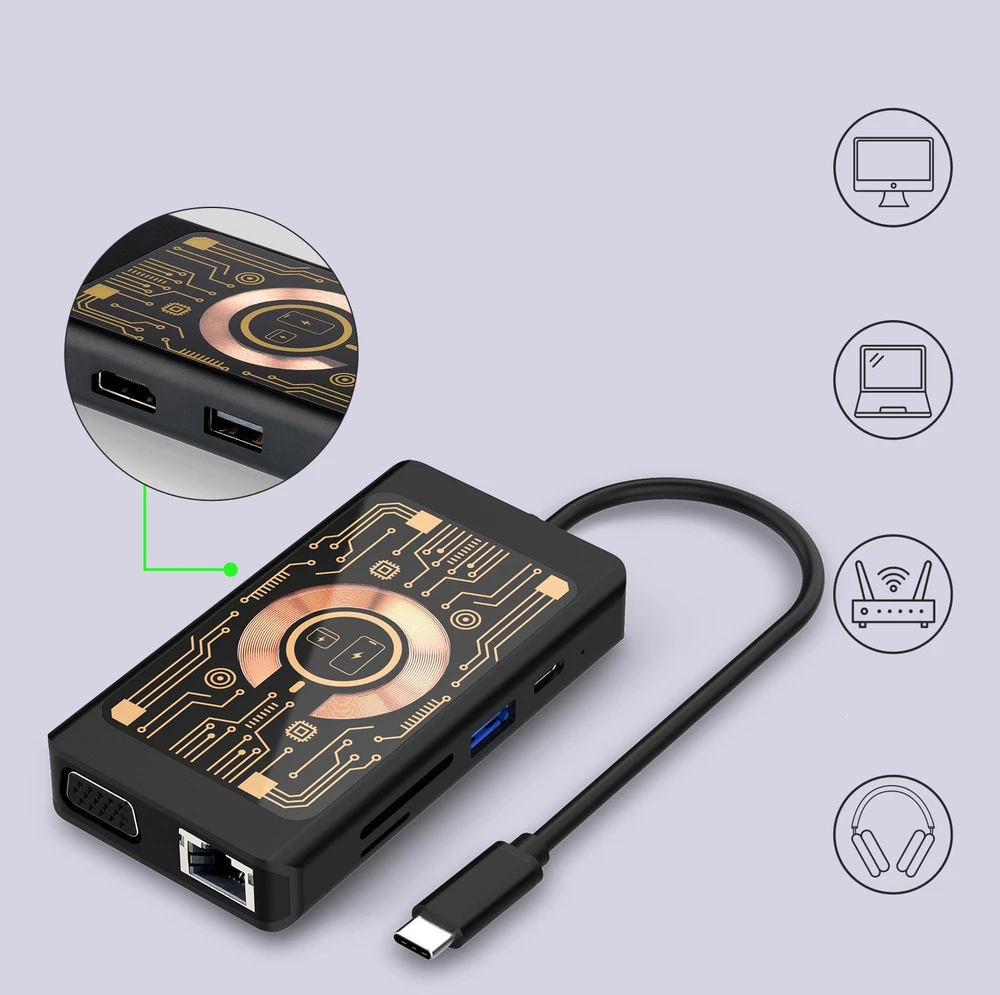 HUB USB Baseus QUALO Transparent Hub USB-C HDMI su funkcija kabelkapar QTPB5-HUB-18 juoda (GSM184928)