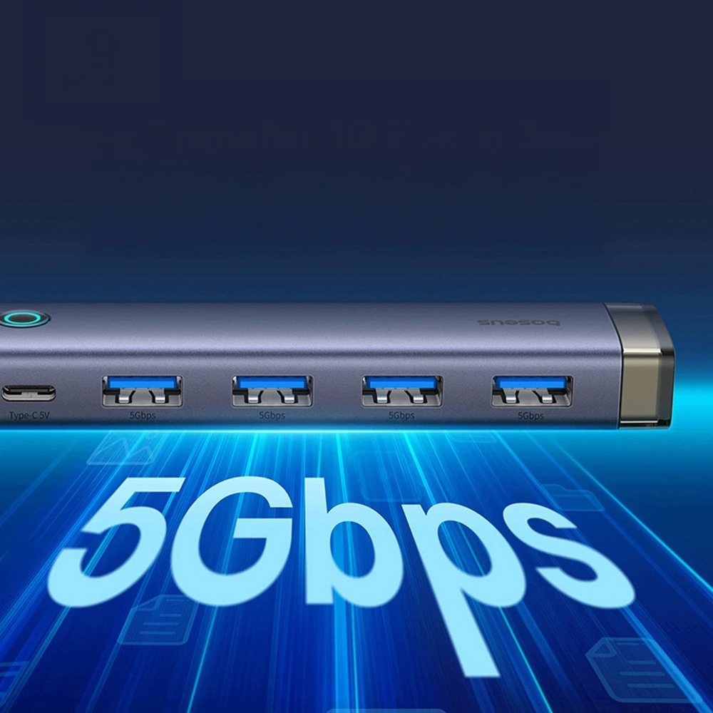 „Baseus UltraJoy“ 4in1 šakotuvas USB-A ir USB-C į 4xUSB3.0 + USB-C (pilka)