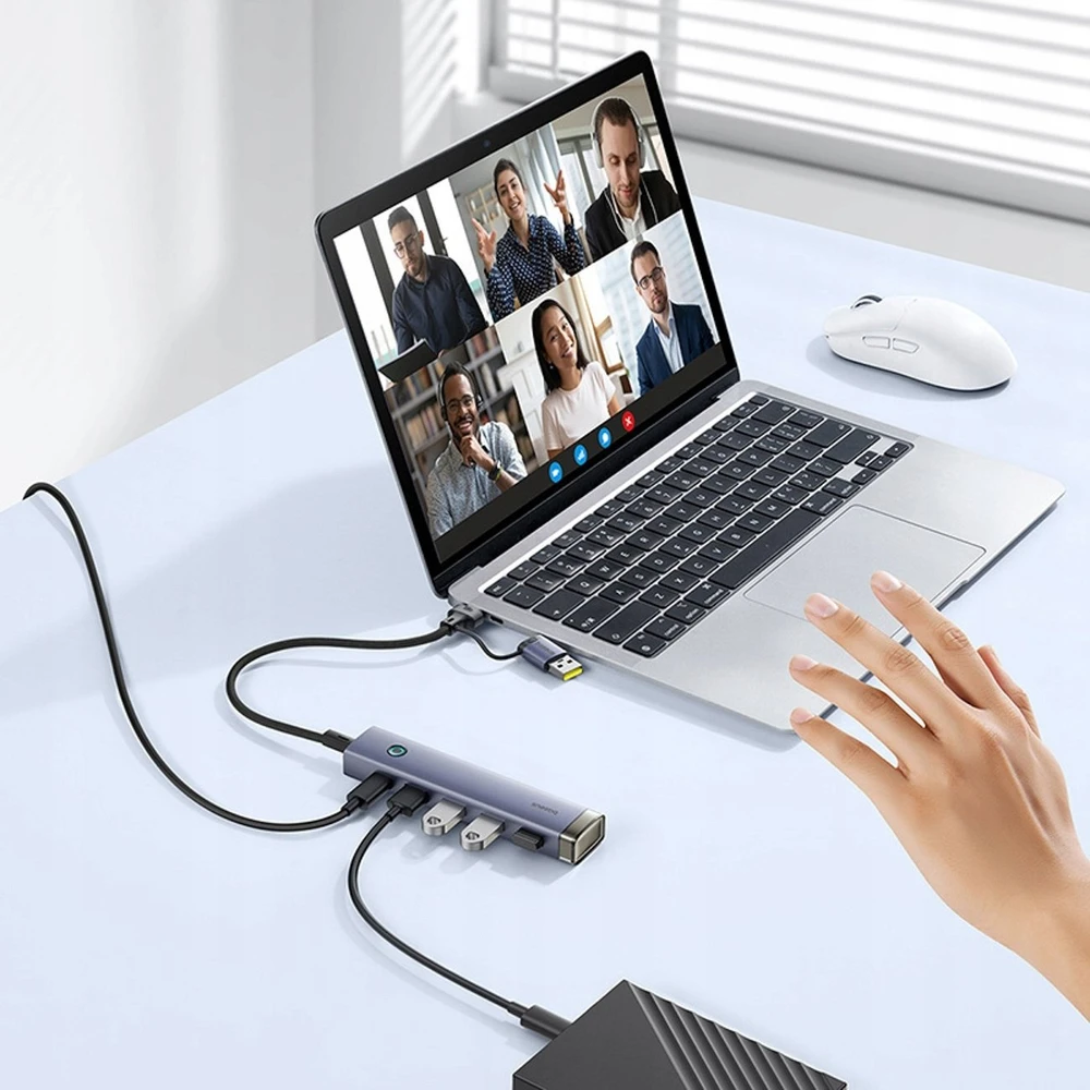 USB šakotuvas Baseus USB-A/USB-C UltraJoy serija 4xUSB-A 3.1 1xUSB-C 5V – pilkas (6932172655822)