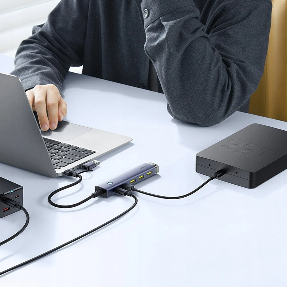 USB šakotuvas Baseus USB-A/USB-C UltraJoy serija 4xUSB-A 3.1 1xUSB-C 5V – pilkas (6932172655822)