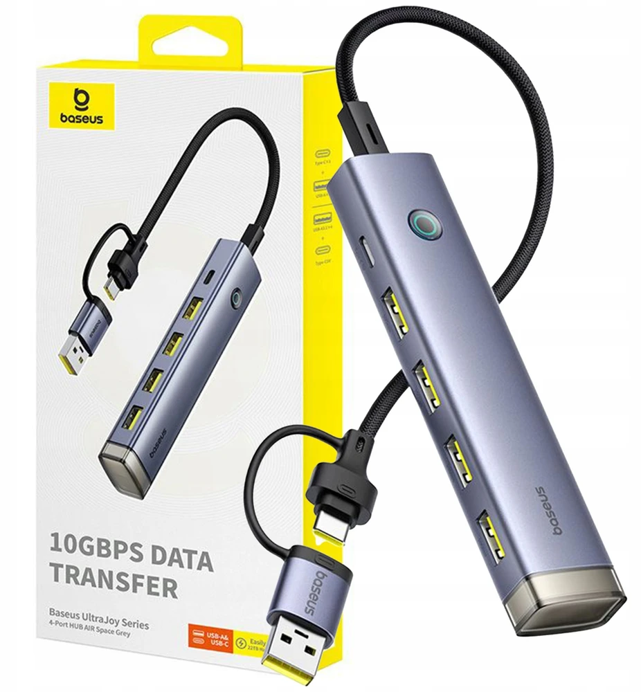 USB šakotuvas Baseus USB-A/USB-C UltraJoy serija 4xUSB-A 3.1 1xUSB-C 5V – pilkas (6932172655822)