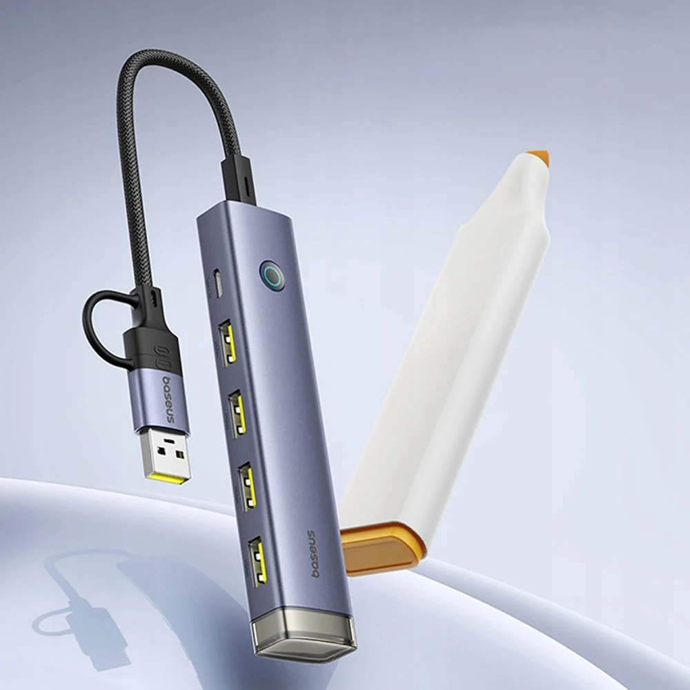 USB šakotuvas Baseus USB-A/USB-C UltraJoy serija 4xUSB-A 3.1 1xUSB-C 5V – pilkas (6932172655822)