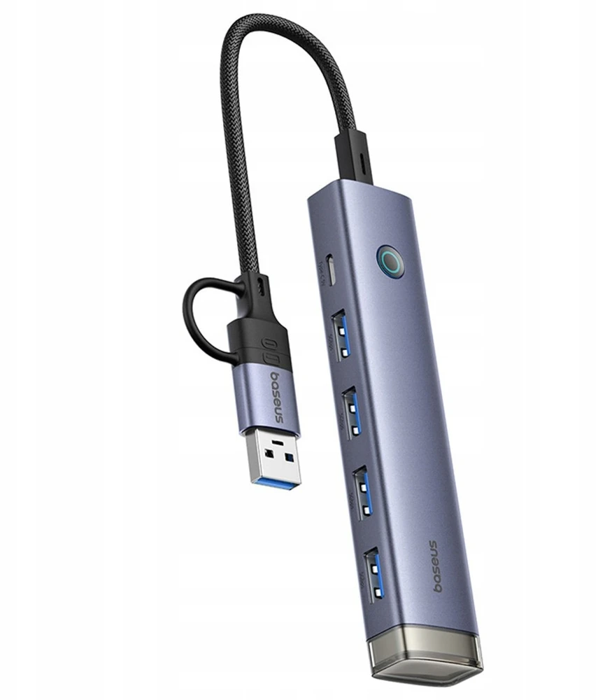 „Baseus UltraJoy“ 4in1 šakotuvas USB-A ir USB-C į 4xUSB3.0 + USB-C (pilka)