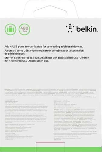 „Belkin“ itin plokščias 4 prievadų plonas „Travel-Hub“ pasyvus juodas F4U042BT
