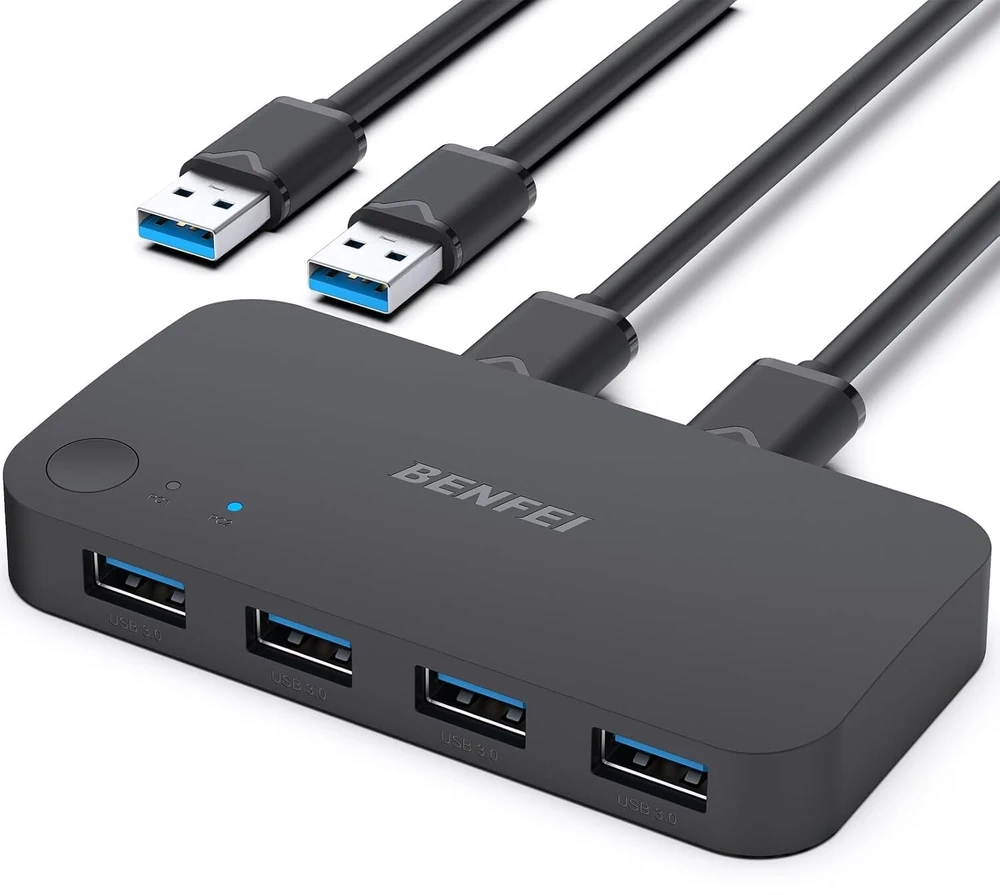 BENFEI USB 3.0 4 prievadų jungiklis keturiems įrenginiams, juodas