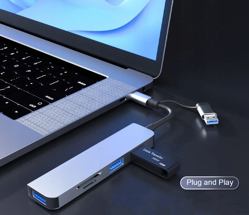 HUB USB Bounn Adapteris 5w2 USB / Type-C į USB3.0+USB2.0*2+SD/TF