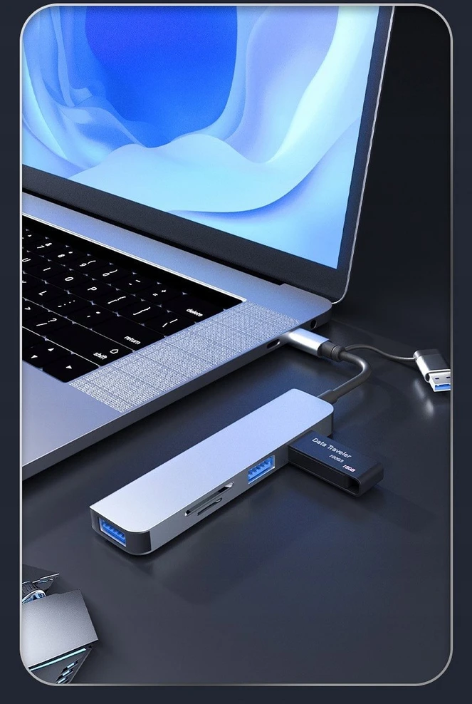 HUB USB Bounn Adapteris 5w2 USB / Type-C į USB3.0+USB2.0*2+SD/TF