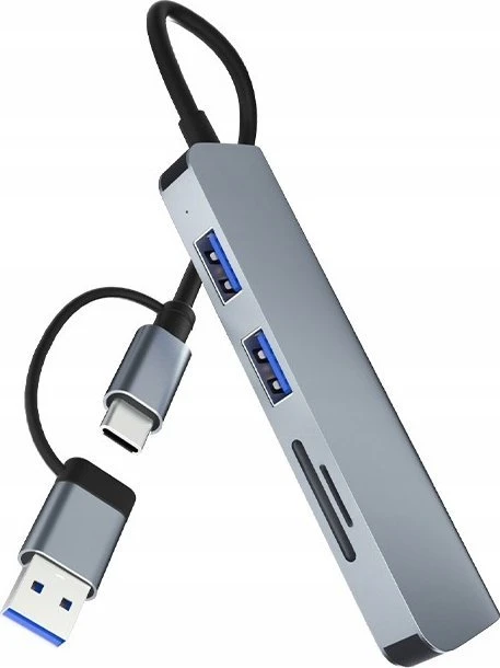 USB šakotuvas su jungčių laidais ir kortelių skaitytuvu