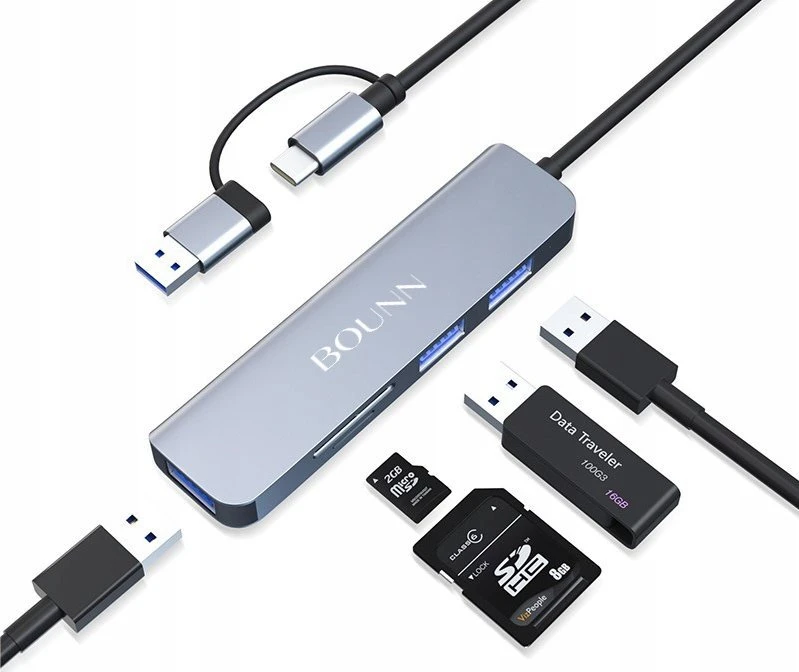 Bounn USB adapteris su prijungtais USB ir SD kortelių priedais