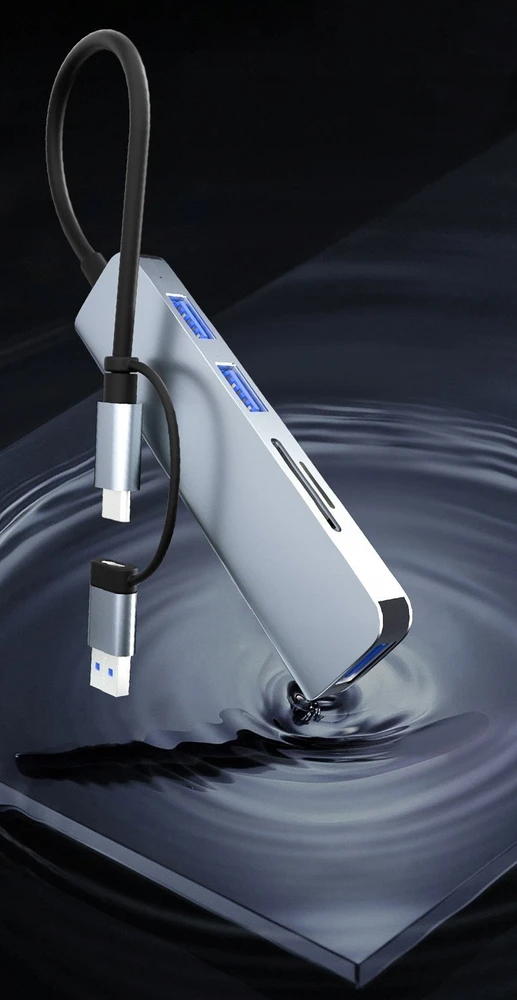 HUB USB Bounn Adapteris 5w2 USB / Type-C į USB3.0+USB2.0*2+SD/TF