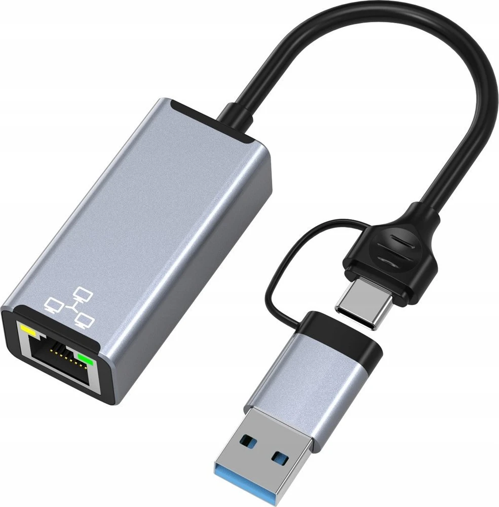LAN adapteris su USB ir C tipo jungtimis