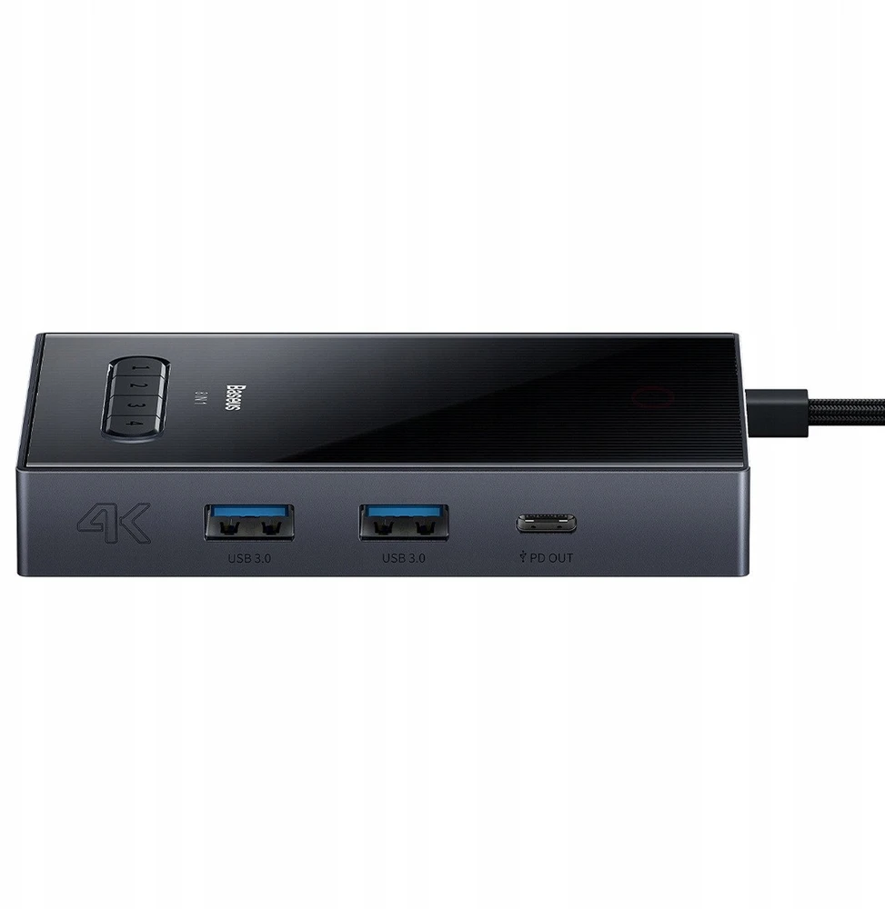 Baseus PioneerJoy 8 viename USB-C šakotuvas HDMI 4K@60Hz + HDMI 4K@30Hz + DisplayPort 8K@30Hz + VGA + 2 x USB-A 3.0 + 2 x USB-C - pilkos spalvos
