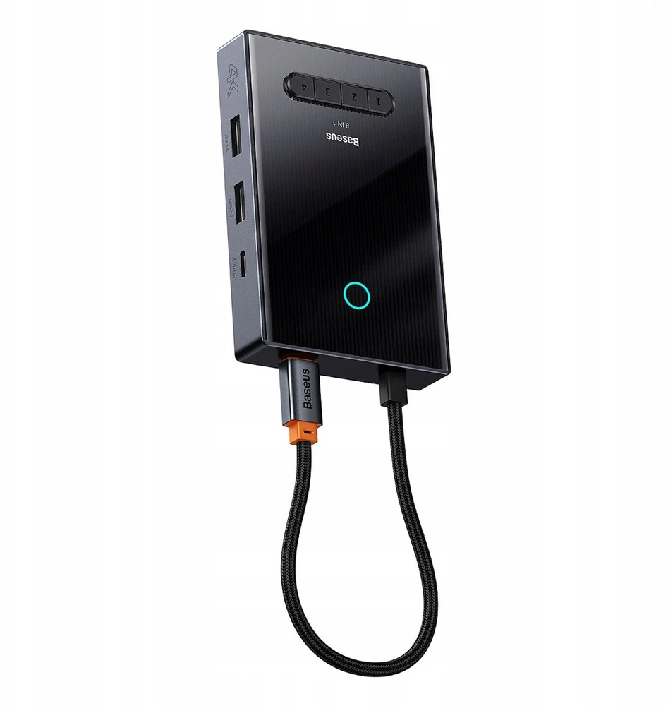 Baseus PioneerJoy 8 viename USB-C šakotuvas HDMI 4K@60Hz + HDMI 4K@30Hz + DisplayPort 8K@30Hz + VGA + 2 x USB-A 3.0 + 2 x USB-C - pilkos spalvos