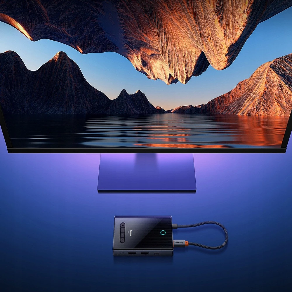 Baseus PioneerJoy 8 viename USB-C šakotuvas HDMI 4K@60Hz + HDMI 4K@30Hz + DisplayPort 8K@30Hz + VGA + 2 x USB-A 3.0 + 2 x USB-C - pilkos spalvos