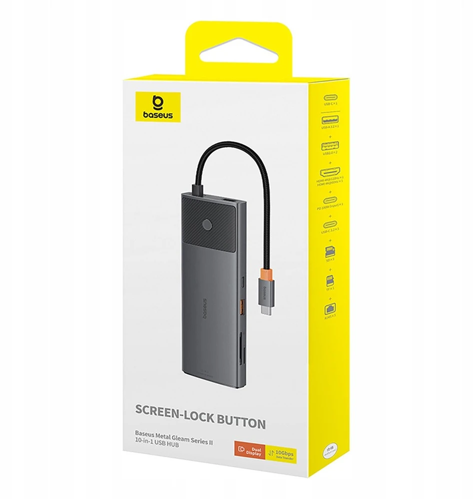 Jungčių stotelė / adapteris USB C kištukas - 1in10 2xHDMI RJ45 SD/TF USB3 BASEUS