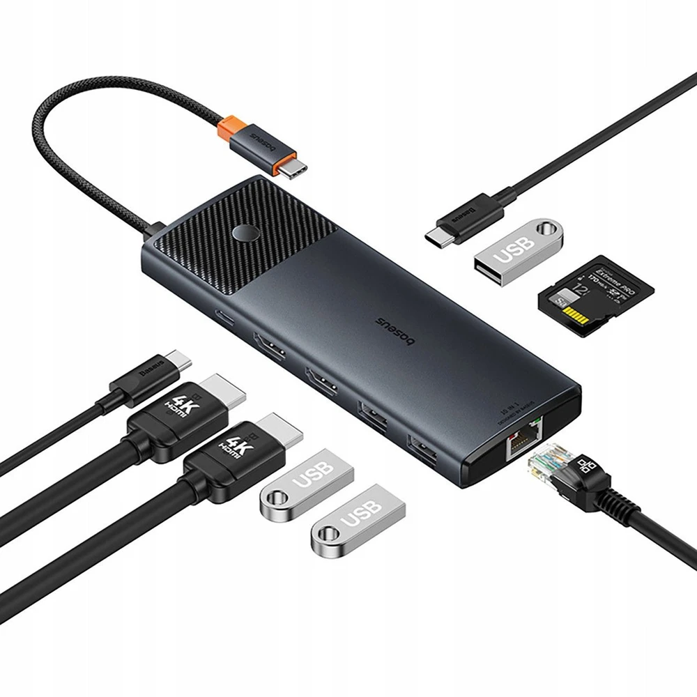 Jungčių stotelė / adapteris USB C kištukas - 1in10 2xHDMI RJ45 SD/TF USB3 BASEUS
