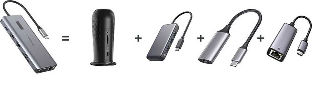 Adapteris 12in1 Choetech HUB-M26 USB-C for USB-C+ USB-A+ HDMI+ VGA+ AUX+ SD+ TF - Pilkas