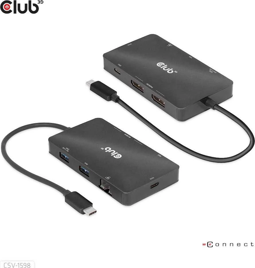 HUB USB Club 3D Club3D USB-7-in1-HUB USB-C > 2xDP/2xUSB/2xUSB-C/RJ45 100W mažmeninė prekyba