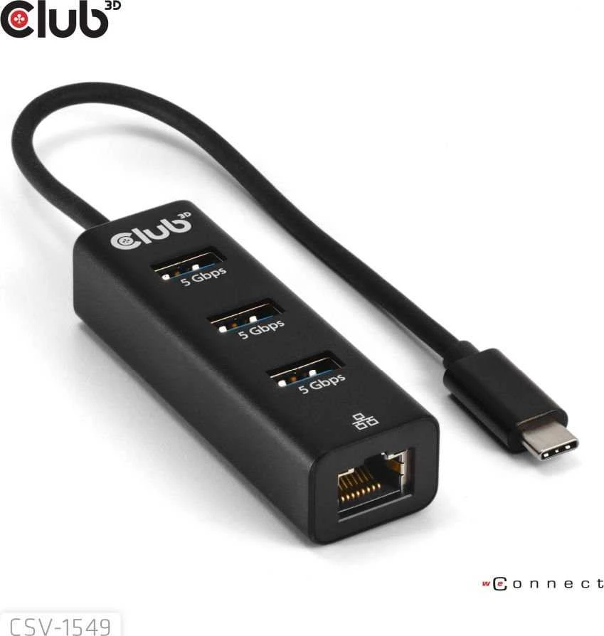 HUB USB Club 3D Club3D USB šakotuvas USB Typ-C 3.2 > 3x USB Type A 1Gbps mažmeninė prekyba