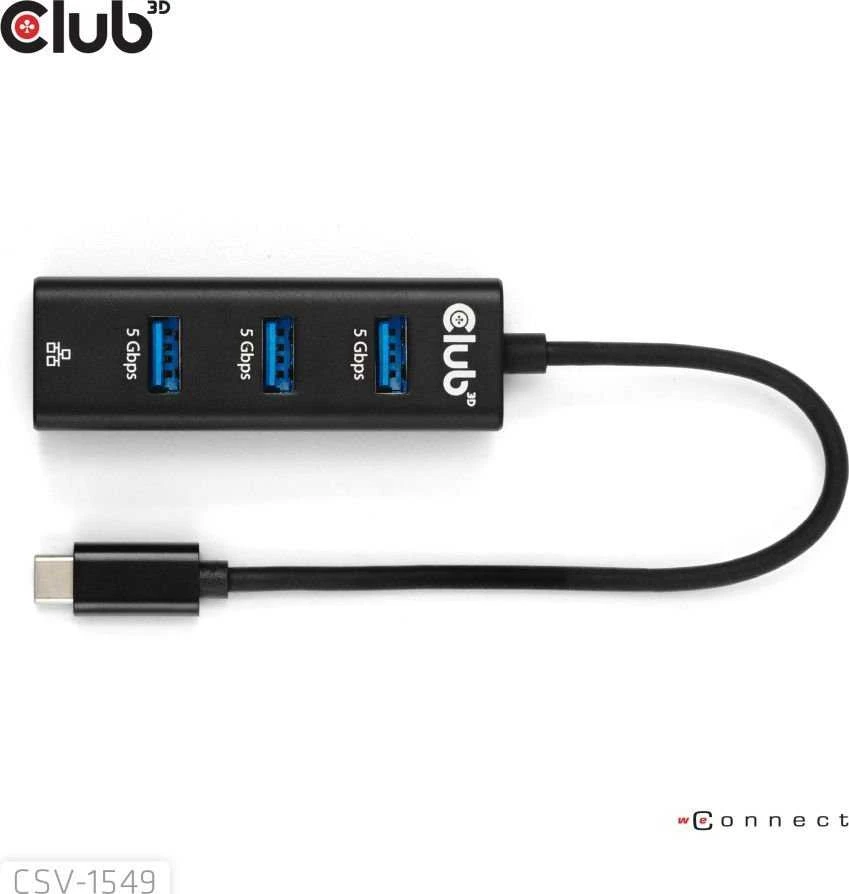 HUB USB Club 3D Club3D USB šakotuvas USB Typ-C 3.2 > 3x USB Type A 1Gbps mažmeninė prekyba
