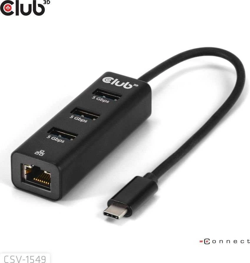HUB USB Club 3D Club3D USB šakotuvas USB Typ-C 3.2 > 3x USB Type A 1Gbps mažmeninė prekyba