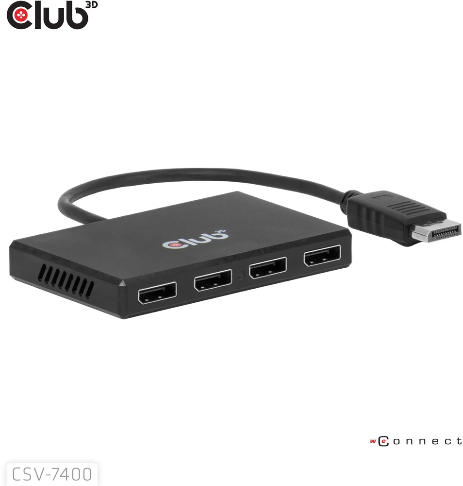 „Club 3D Hub USB Club Hub 3D MST“ (daugiasrautinis perdavimas) „DisplayPort 1.4“ su 4 „DisplayPort“, daugiakanalis monitorius, 4 „4K30Hz“, „8K30Hz“