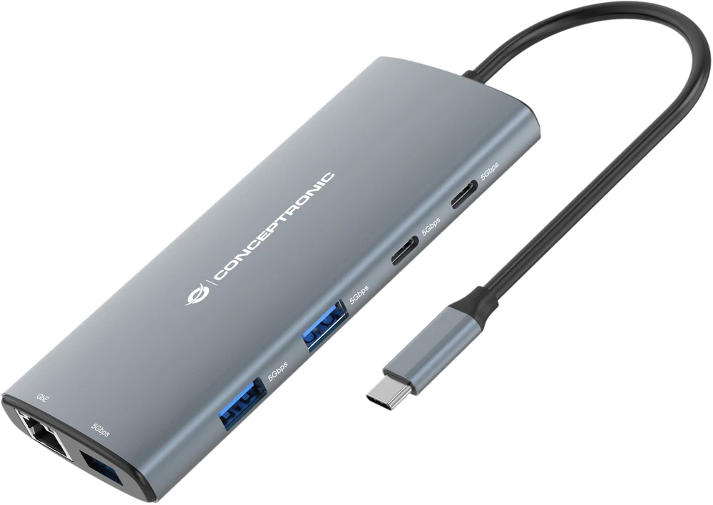 Carruzzo Conceptronic DONN06G knyginių kompiuterių dokas / jungčių replikatorius Vielinis USB 3.2 Gen 1 (3.1 Gen 1) Type-C Pilka