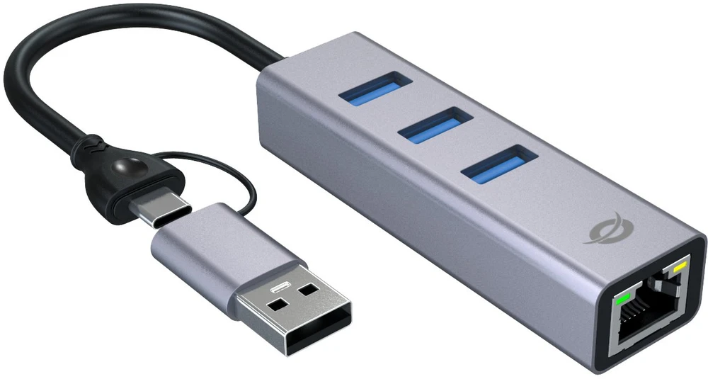 HUB USB Conceptronic CONCEPTRONIC Adapteris USB-C/-A3.0->GbE+3x-A3.0 5Gbs gr