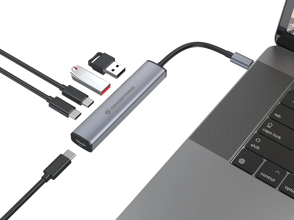 HUB USB Conceptronic Huby i koncentratory USB 3.2 Gen 1 (3.1 Gen 1) Type-C 5000 Mbit/s pilka (HUBBIES22G)