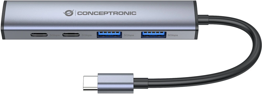 HUB USB Conceptronic Huby i koncentratory USB 3.2 Gen 1 (3.1 Gen 1) Type-C 5000 Mbit/s pilka (HUBBIES22G)