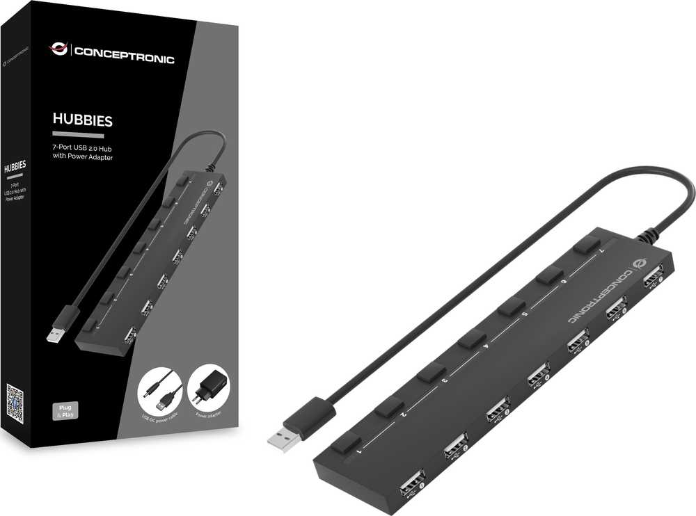 HUB USB Conceptronic CONCEPTRONIC USB-Hub 7-Port 2.0 ->7x2.0 extra m.įkroviklis sw