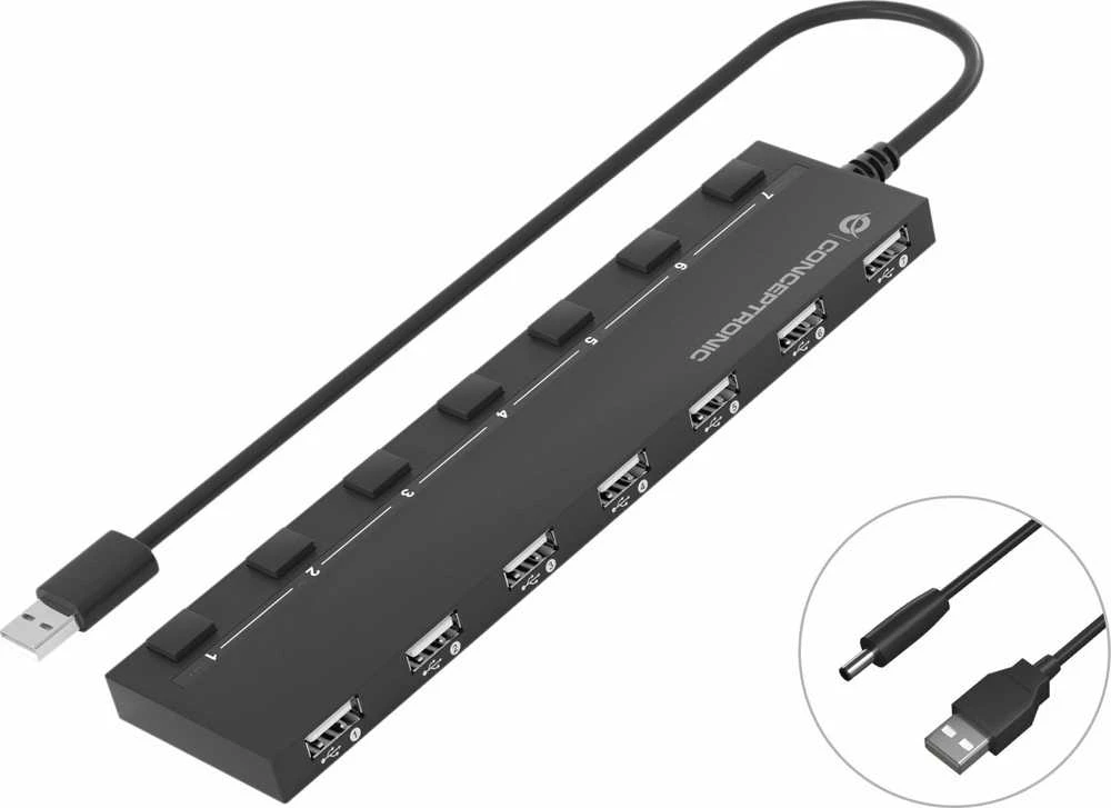 HUB USB Conceptronic CONCEPTRONIC USB-Hub 7-Port 2.0 ->7x2.0 extra o.įkroviklis sw