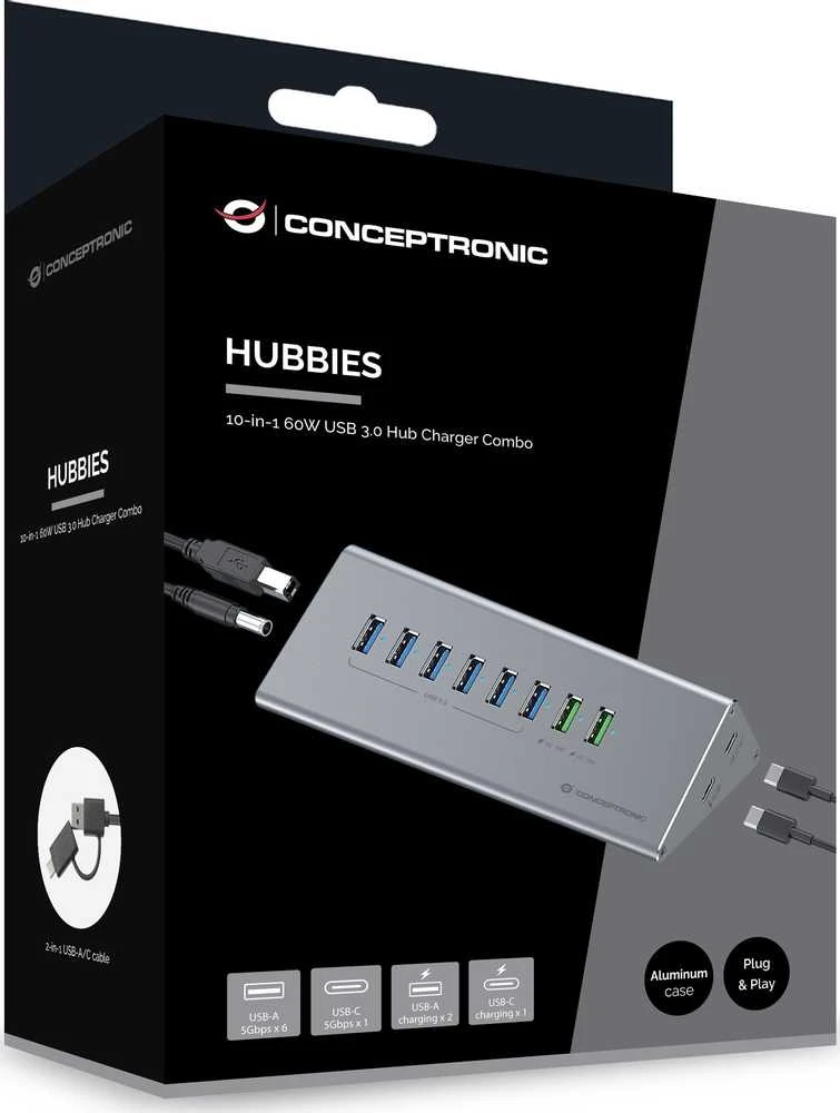 Conceptronic 10-in-1 USB šakotuvas pakuotėje