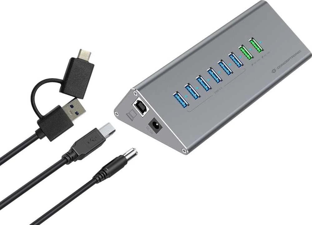 Carruzzo Conceptronic HUBBIES18G sąsajos šakotuvas USB 3.2 Gen 1 (3.1 Gen 1) Type-B 5000 Mbit/ai Pilka