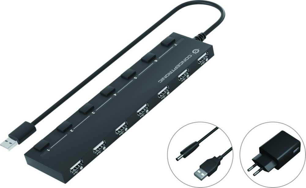 HUB USB Conceptronic CONCEPTRONIC USB-Hub 7-Port 2.0 ->7x2.0 extra m.įkroviklis sw