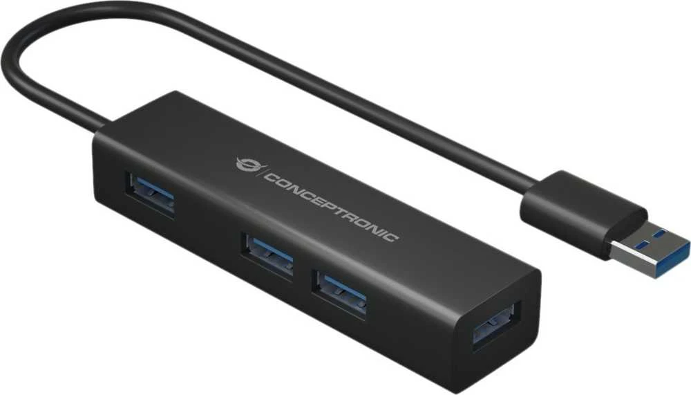 HUB USB Conceptronic CONCEPTRONIC USB-Hub 4-Port 3.0 ->4x3.0 +TypC A o.Netzt. sw