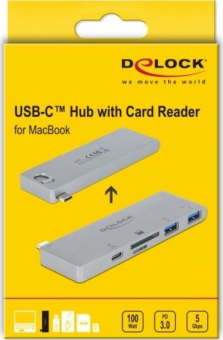 „HUB USB Delock 1x SD 1x USB-C PD 1x Micro SD + 2x USB-A 3.2 Gen1 (64078)“
