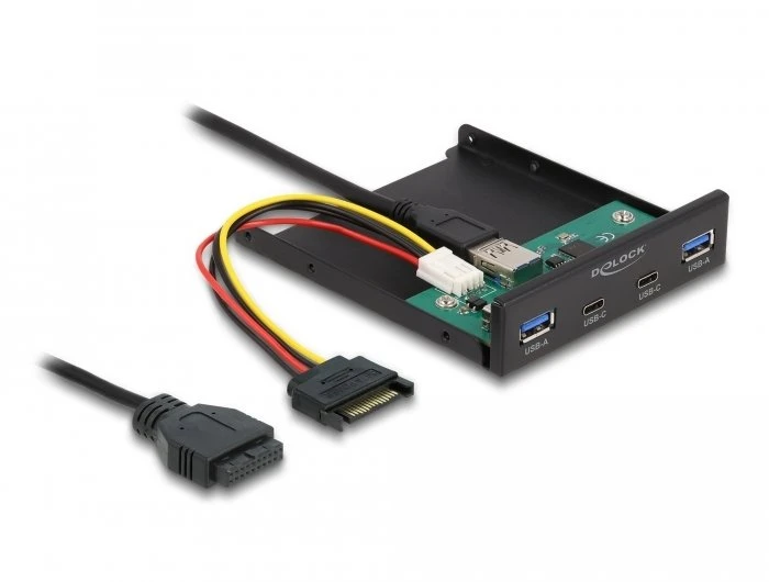 USB šakotuvas Delock 8,89 cm 3,5 colio USB 3.2 Gen 1 priekinis skydelis, 2 x USB Type-C + 2 x USB tipo A (64155)