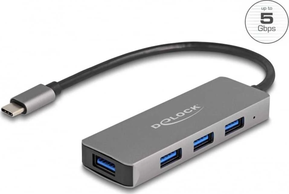 HUB USB Delock DeLOCK 63173 huby i koncentratory USB 3.2 Gen 1 (3.1 Gen 1) Type-C 5000 Mbit/s Juodas