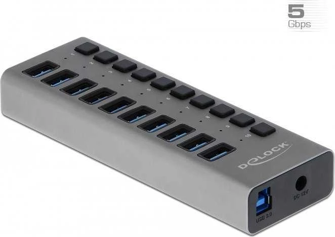 DLC DeLOCK 63670 sąsajos šakotuvas USB 3.2 Gen 1 (3.1 Gen 1) Type-B 5000 Mbit/ai Pilka