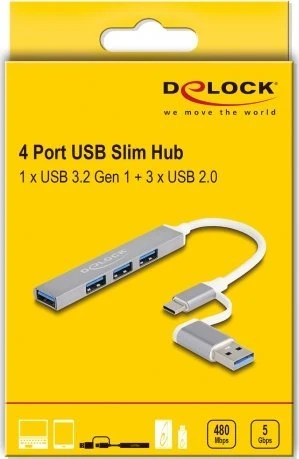 Delock USB šakotuvas geltonoje pakuotėje
